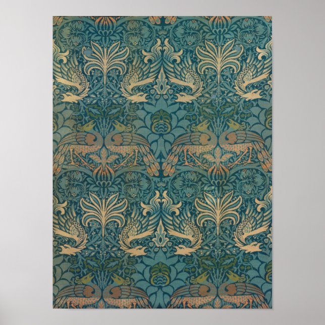 Affiche William Morris Peacock and Dragon Textile Design (Devant)