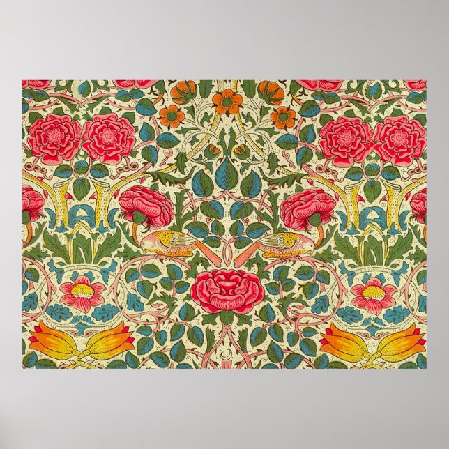 Affiche William Morris Rose Floral Chintz rose (Devant)