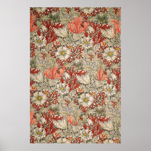Affiche William Morris Spring Compton Fleur Vintage Rouge