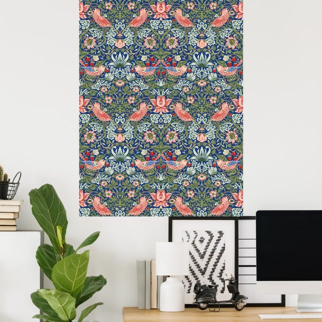 Affiche William Morris Strawberry Thief Navy Coral (Bureau à domicile)