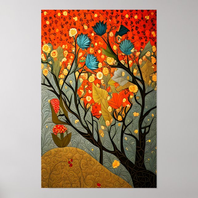 Affiche William Morris style décoré arbres et fleurs (Devant)