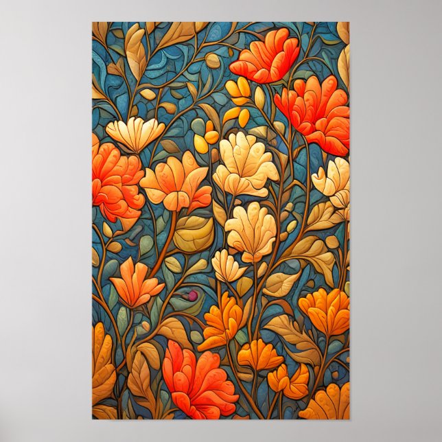 Affiche William Morris Style motif floral dans les couleur (Devant)
