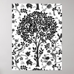 Affiche William Morris Tree of Life Pattern, Black & White