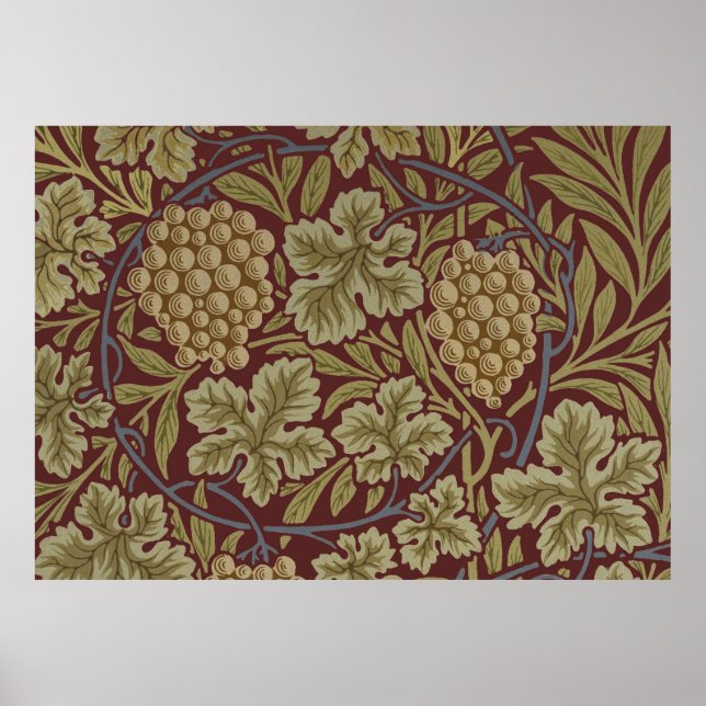 Affiche William Morris Vine Grappe Rouge Vert Art (Devant)