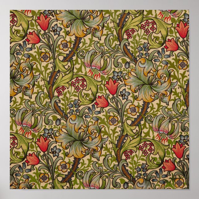 Affiche William Morris Vintage Golden Lilly Floral Design (Devant)
