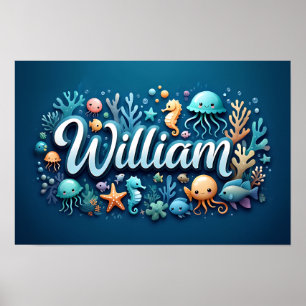 Affiche William Ocean Nursery Animaux sous-marins