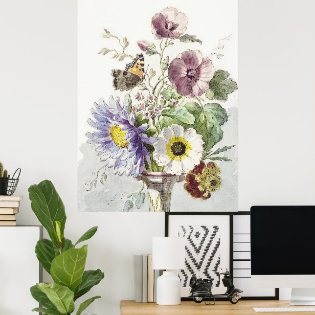 Affiche William vanLee Bouquet de fleurs avec un papillon (Bureau à domicile)