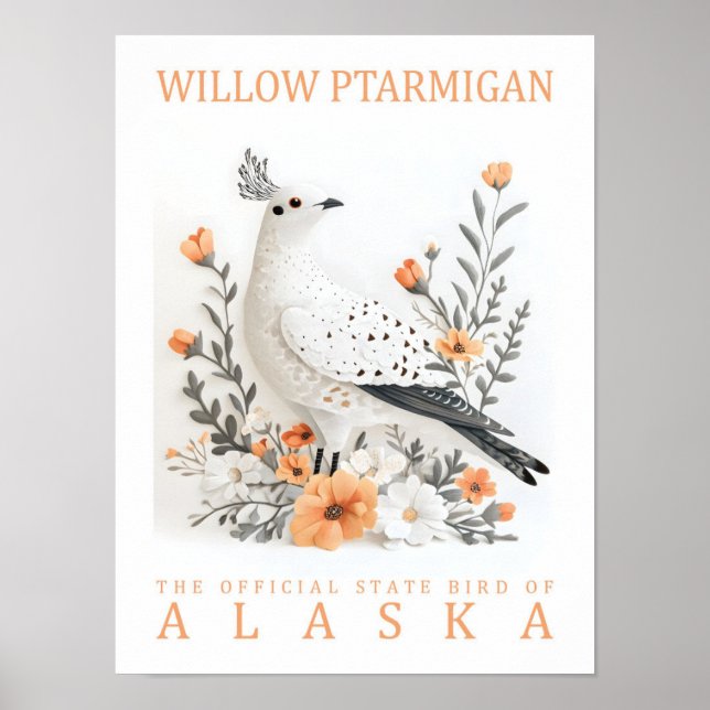 Affiche Willow Ptarmigan Bird of Alaska USA Travel (Devant)