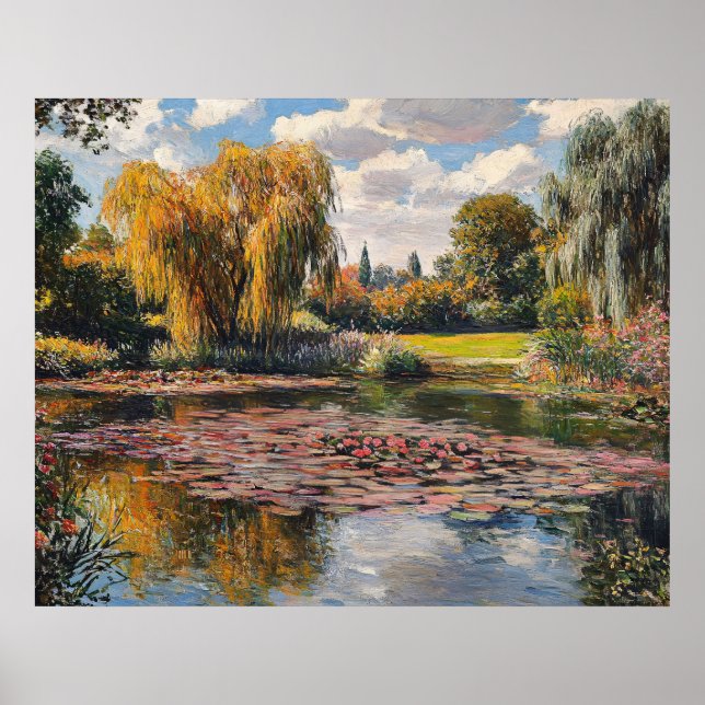 Affiche Willow Tree and Lily Pads Landscape Painting (Devant)