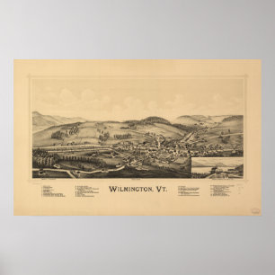 Affiche Wilmington Vermont 1891 Carte panoramique antique