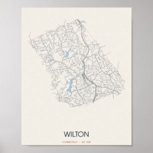 Affiche Wilton, carte de rue de Connecticut – Env. 1802