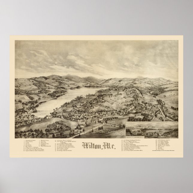 Affiche Wilton, ME Carte panoramique - 1895 (Devant)