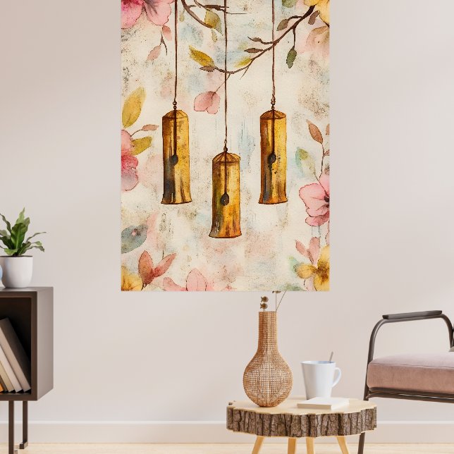 Affiche Wind chimes suspended from a flowering branch.  (Salon 3)