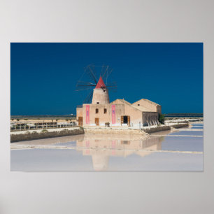 Affiche Windmill and salt pans at the salina of Trapani