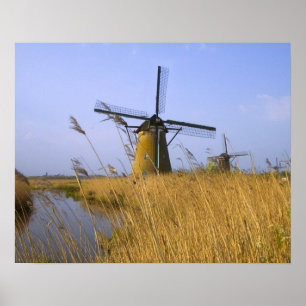 Affiche Windmills le long du canal à Kinderdijk, 2