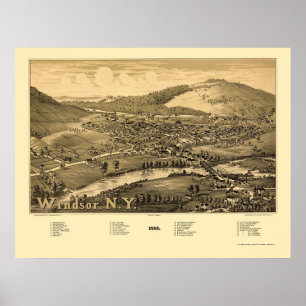Affiche Windsor, NY Panoramic Map - 1887