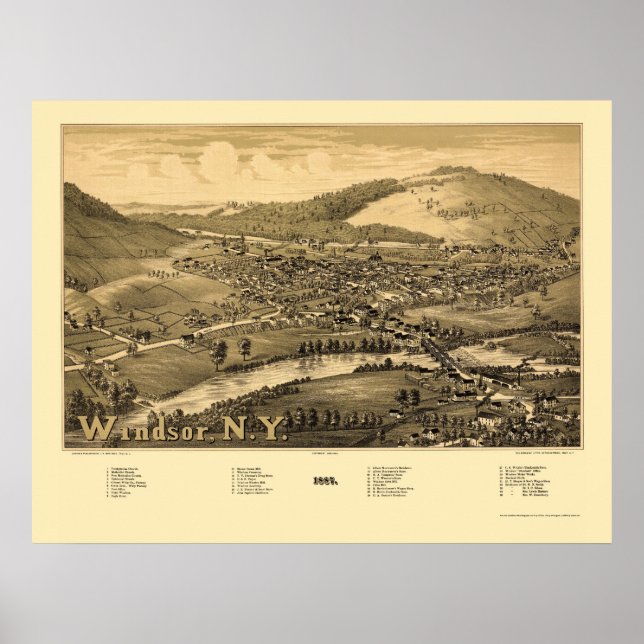 Affiche Windsor, NY Panoramic Map - 1887 (Devant)