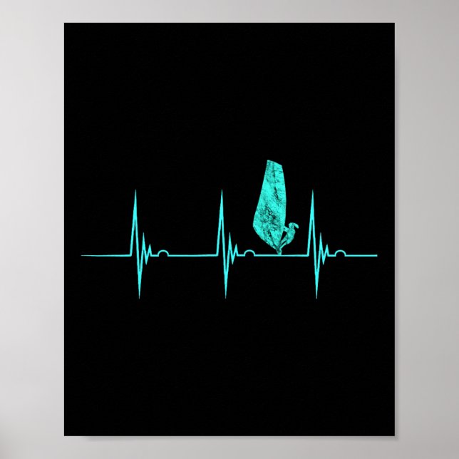 Affiche Windsurfer Heartbeat Ekg Pulse Water Sport Windsur (Devant)