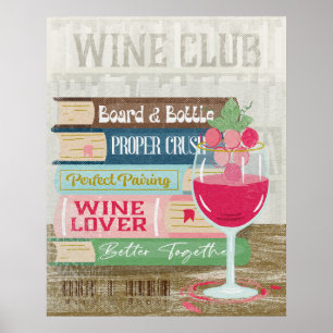 Affiche Wine Glass Livre Stack Wine Club Library