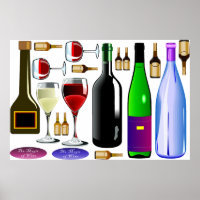 Wine poster, wine bottles