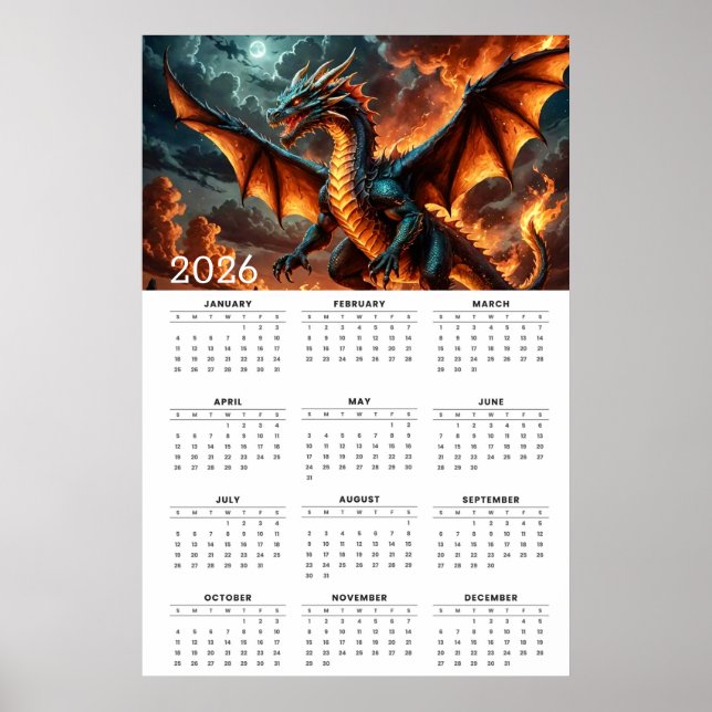 Affiche Wings of Flame: 2026 Mythical Dragon Calendar (Devant)