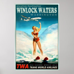 Affiche Winlock Waters Washington TWA Trans World Airlines