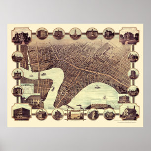 Affiche Winnipeg, mb, carte panoramique du Canada - 1884