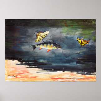 Affiche Winslow Homer art - Poissons et papillons
