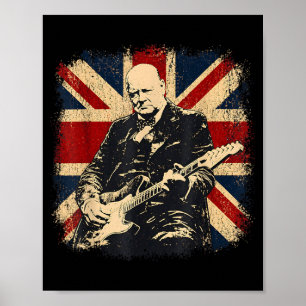 Affiche Winston Churchill jouant de la guitare électrique 
