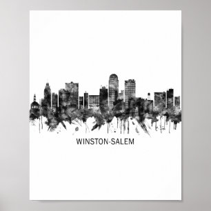 Affiche Winston-Salem Caroline du Nord Skyline BW