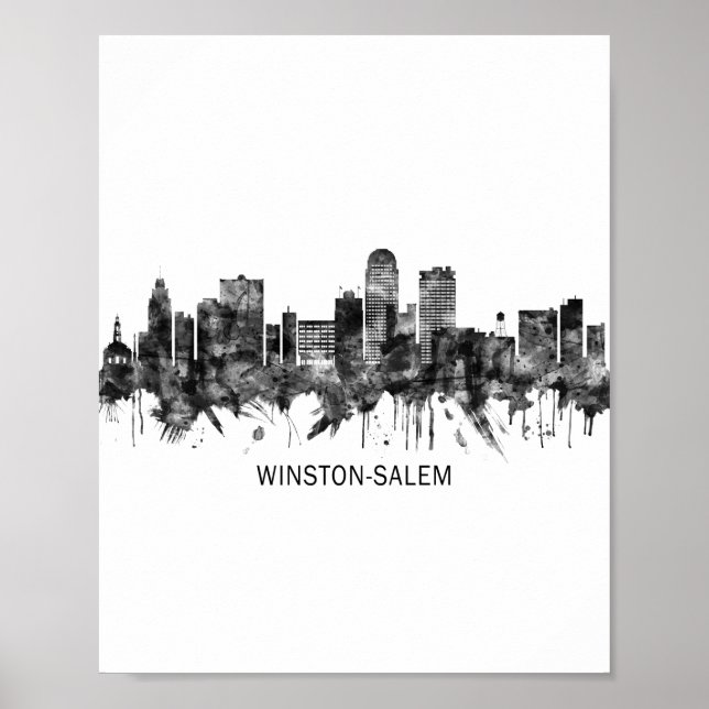 Affiche Winston-Salem Caroline du Nord Skyline BW (Devant)