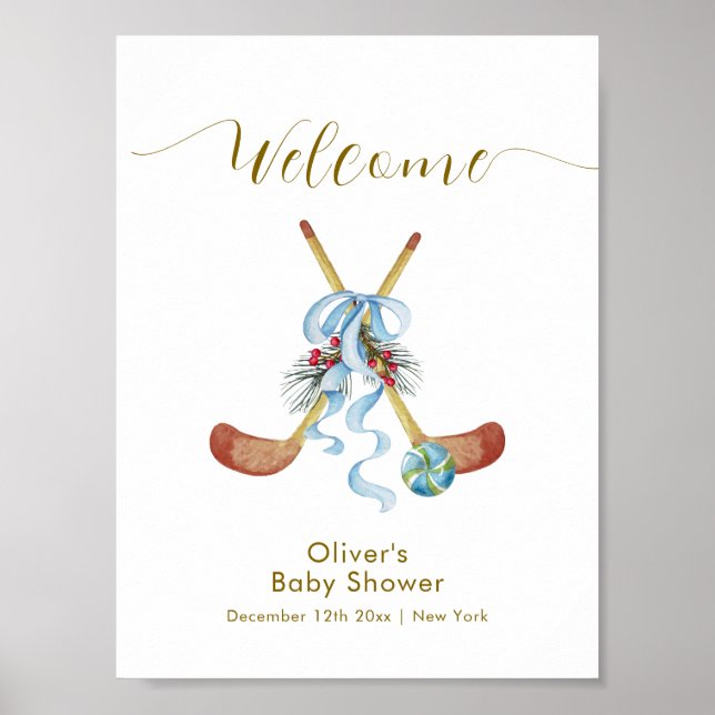 Affiche Winter All Star Bow Hockey Baby Shower Welcome (Devant)