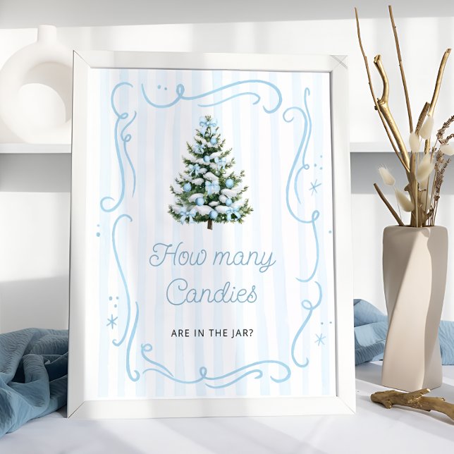 Affiche Winter Blue Bow Baby Shower Guess How Many Candies (Créateur téléchargé)
