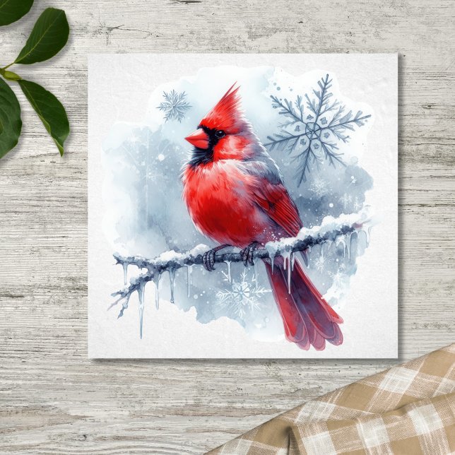 Affiche Winter Cardinal with Snowflakes on Icy Branch (Créateur téléchargé)