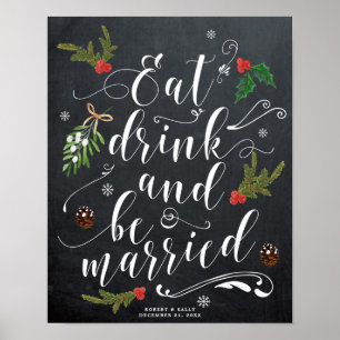 Affiche winter christmas eat drink be married sign wedding