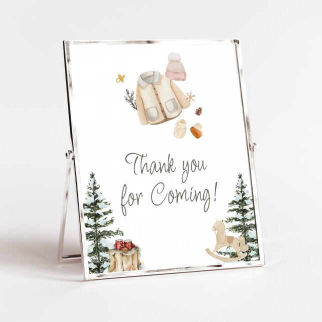 Affiche Winter Clothes Cold Outside Thank you for Coming (Merry Little Winter Baby Clothes Baby Shower Thank you for Coming Sign)