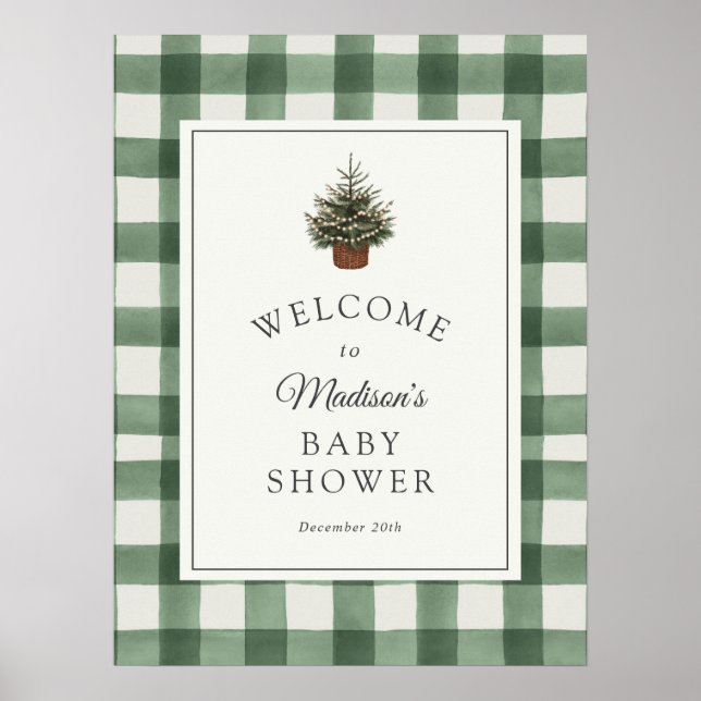 Affiche Winter Evergreen and Plaid Baby Shower Welcome (Devant)