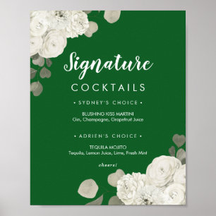 Affiche Winter Floral Signature verte Cocktails Signal