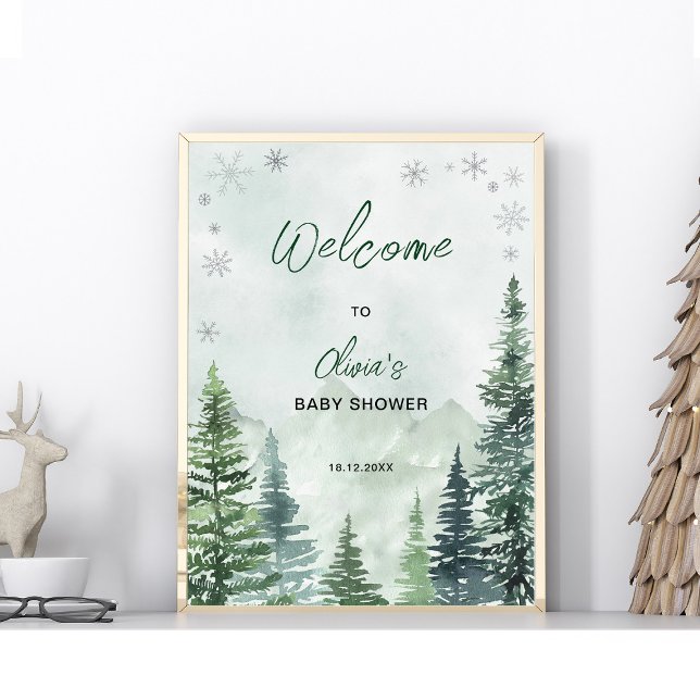 Affiche Winter Forest Baby Shower Welcome (Créateur téléchargé)
