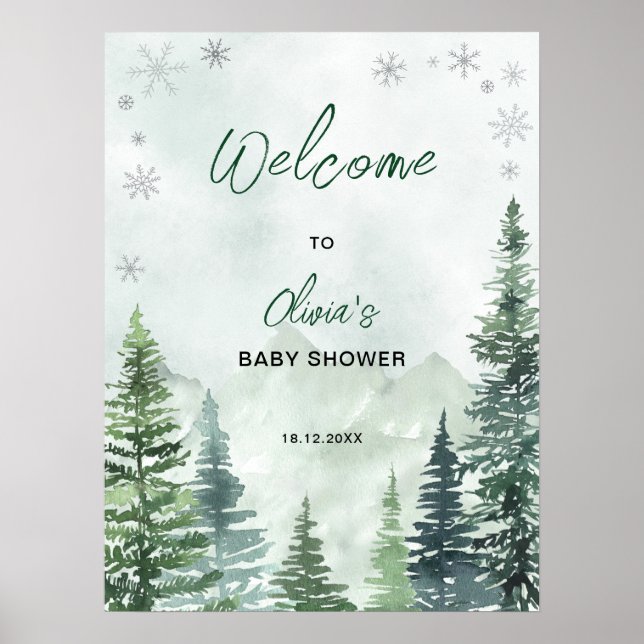 Affiche Winter Forest Baby Shower Welcome (Devant)