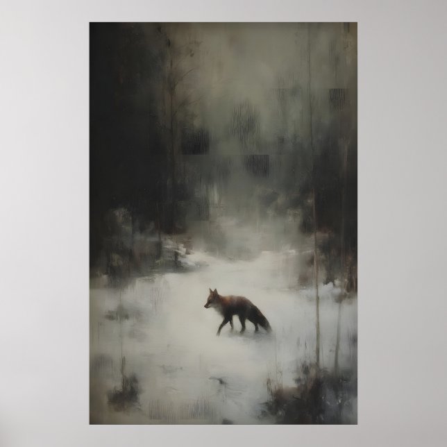 Affiche Winter Fox Art Printable Moody Woodland Animal (Devant)