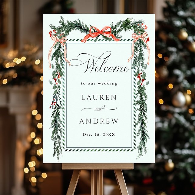 Affiche Winter Greenery Garland Wedding Welcome Mint Green (Créateur téléchargé)