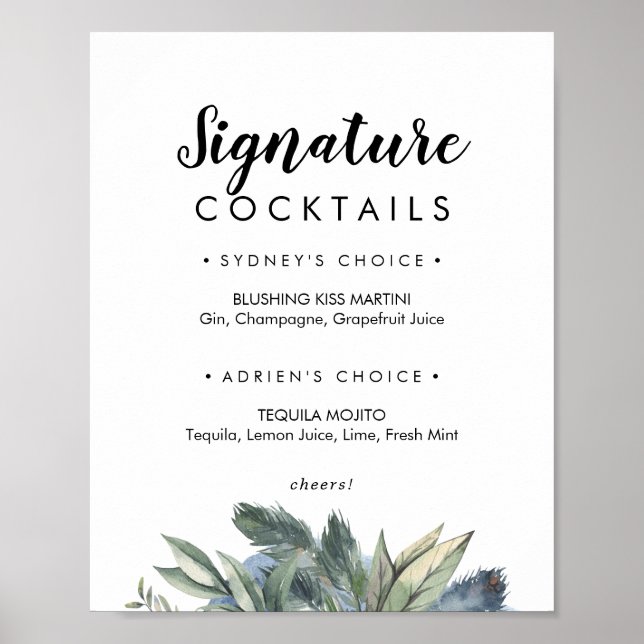 Affiche Winter Greenery Signature Cocktails Sign (Devant)