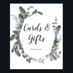 Affiche Winter Greenery Wedding Cards and Gifts Sign<br><div class="desc">This winter greenery wedding cards and gifts sign is perfect for an elegant wedding. The simple fall or winter design features a modern watercolor greenery wreath and dark olive leaves with a rustic holiday feel.</div>