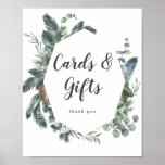 Affiche Winter Greenery Wedding Cards and Gifts Sign<br><div class="desc">This winter greenery wedding cards and gifts sign is perfect for an elegant wedding. The simple fall or winter design features a modern watercolor greenery wreath and dark olive leaves with a rustic holiday feel.</div>