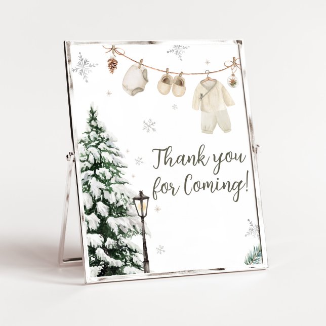 Affiche Winter Little Baby Clothes Thank you for Coming (Merry Little Winter Baby Clothes Baby Shower Thank you for Coming Sign)