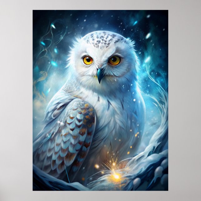 Affiche Winter Magic Snowy Owl – Mystical Blue Forest (Devant)