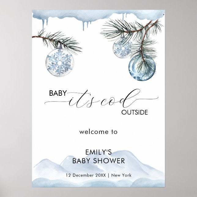 Affiche Winter Mountain Snowflake Baby Shower Welcome  (Devant)