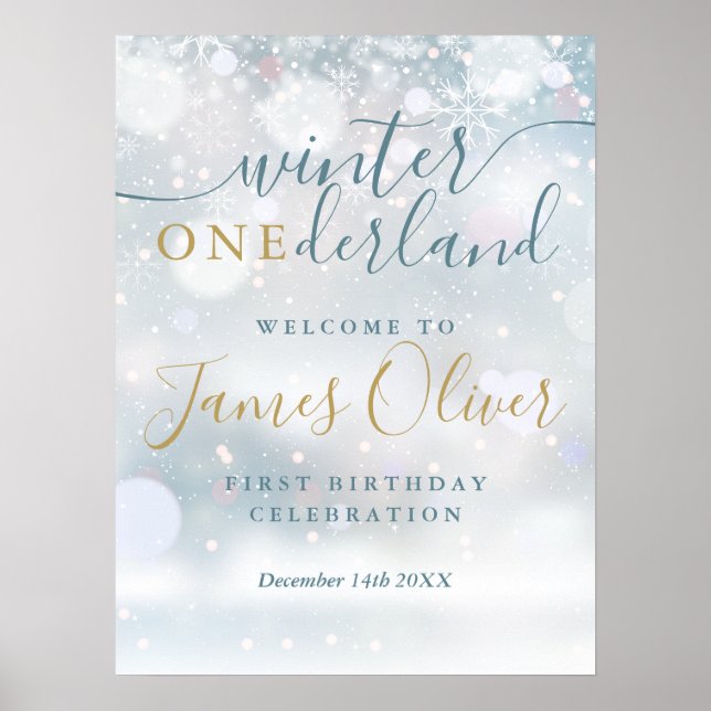 Affiche Winter Onederland 1er anniversaire Blue Gold Bienv (Devant)