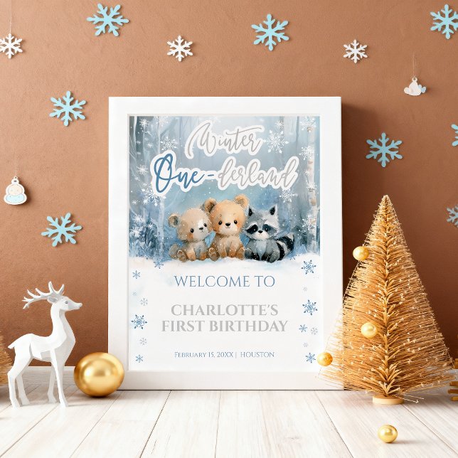 Affiche Winter Onederland Bear Blue First Welcome Sign (Créateur téléchargé)